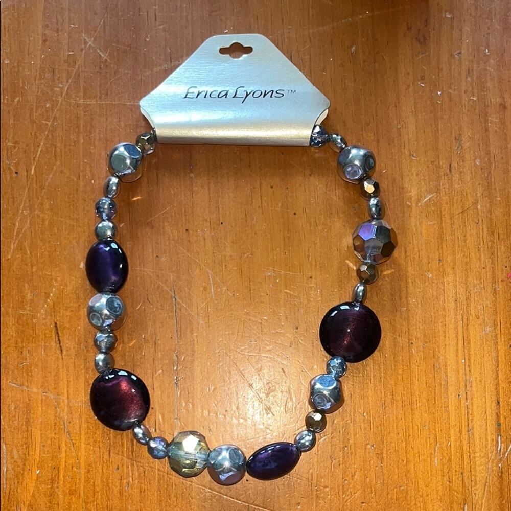 Erica Lyons Purple Silver Textured Bead Necklace